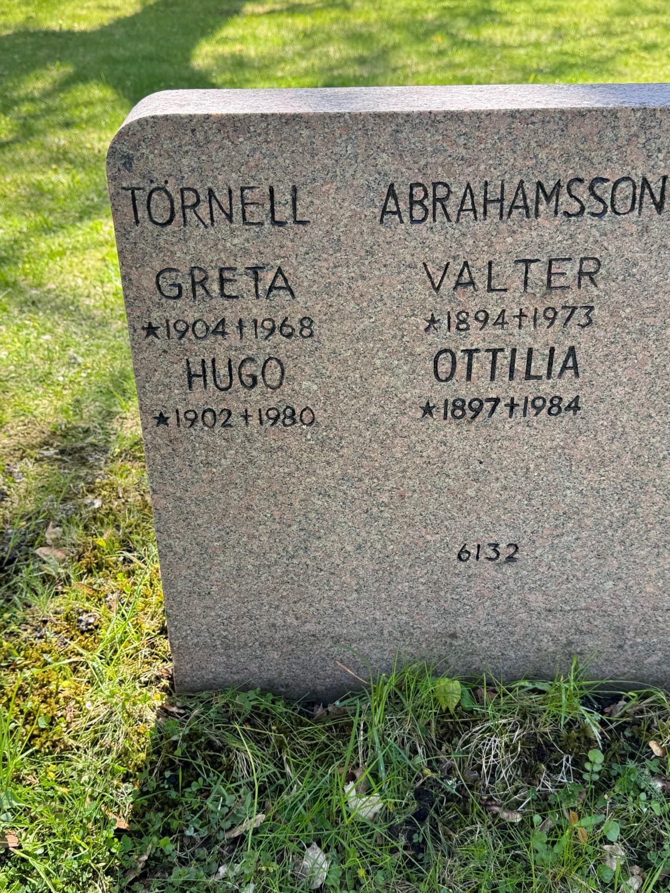Abrahamsson- och Tornell-graven efter tvätt – namnen tydligt läsbara